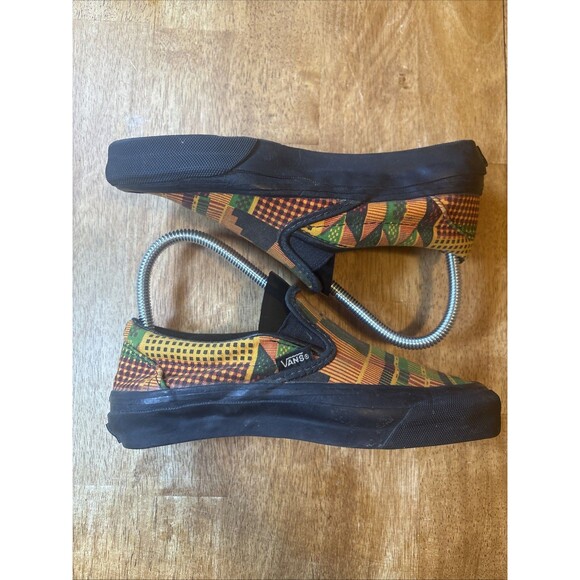 Vintage Vans Size 6 90s Shoes Made in USA Kente Cloth Print Slip On